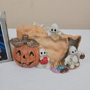 Vintage Halloween Ceramic Trick Or Treat Light Ghosts Pumpkin Brinn Taiwan